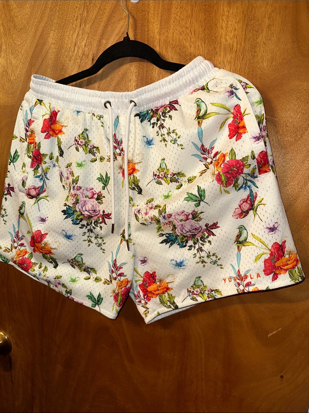 YoungLA White Floral Athletic Drawstring Shorts